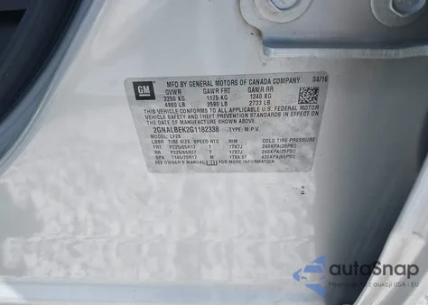 2016 Chevrolet Equinox Ls из США, поврежденный, VIN 2GNALBEK2G1182338